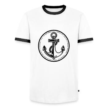 Bateau d’ancre Navire Nautique - T-shirt contrasté Homme - blanc/noir - Devant - AI Model Female 172 light (172cm) & AI Model Male 178 dark (178cm)