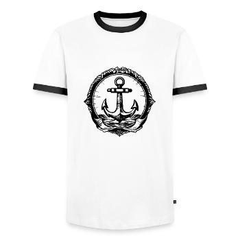 Bateau d’ancre Navire Nautique - T-shirt contrasté Homme - blanc/noir - Devant - AI Model Female 172 light (172cm) & AI Model Male 178 dark (178cm)