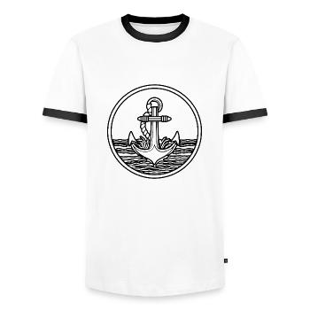 Bateau d’ancre Navire Nautique - T-shirt contrasté Homme - blanc/noir - Devant - AI Model Female 172 light (172cm) & AI Model Male 178 dark (178cm)