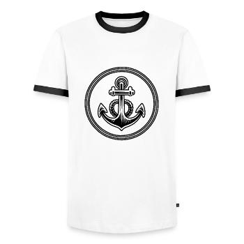 Bateau d’ancre Navire Nautique - T-shirt contrasté Homme - blanc/noir - Devant - AI Model Female 172 light (172cm) & AI Model Male 178 dark (178cm)
