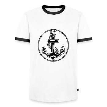 Bateau d’ancre Navire Nautique - T-shirt contrasté Homme - blanc/noir - Devant - AI Model Female 172 light (172cm) & AI Model Male 178 dark (178cm)