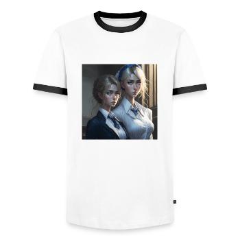 Belles filles manga - T-shirt contrasté Homme - blanc/noir - Devant - AI Model Female 172 light (172cm) & AI Model Male 178 dark (178cm)