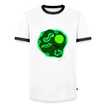 Spiegelei von Isabel B. - Männer Kontrast-T-Shirt - Weiß/Schwarz - Vorne - AI Model Female 172 light (172cm) & AI Model Male 178 dark (178cm)