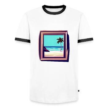 Picture Frames Holiday Sea View - Men's Ringer Shirt - white/black - Front - AI Model Female 172 light (172cm) & AI Model Male 178 dark (178cm)