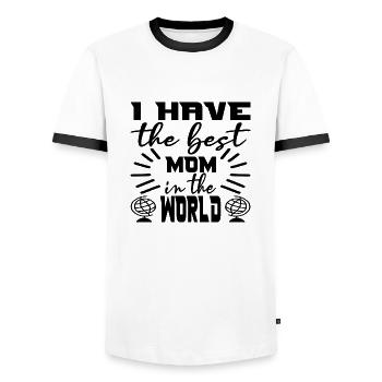 I have the best Mom in the World - Men's Ringer Shirt - white/black - Front - AI Model Female 172 light (172cm) & AI Model Male 178 dark (178cm)