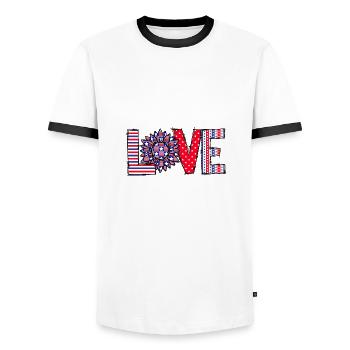 Liebe braucht die Welt #Love - Männer Kontrast-T-Shirt - Weiß/Schwarz - Vorne - AI Model Female 172 light (172cm) & AI Model Male 178 dark (178cm)
