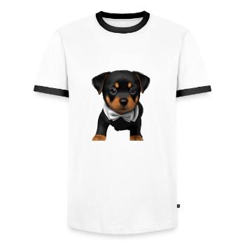 Rottweiler Dog Puppy Rottweiler Puppy Dogs - Men's Ringer Shirt - white/black - Front - AI Model Female 172 light (172cm) & AI Model Male 178 dark (178cm)