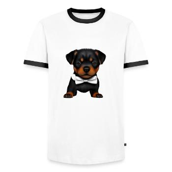 Chiot Rottweiler Chien Rottweiler Puppy Dogs - T-shirt contrasté Homme - blanc/noir - Devant - AI Model Female 172 light (172cm) & AI Model Male 178 dark (178cm)