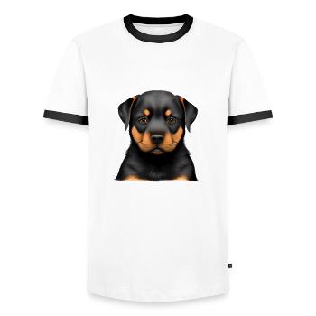 Chiot Chiens Rottweiler Chien Rottweiler Chiot - T-shirt contrasté Homme - blanc/noir - Devant - AI Model Female 172 light (172cm) & AI Model Male 178 dark (178cm)