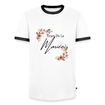 Team de la mariée floral - T-shirt contrasté Homme - blanc/noir - Devant - AI Model Female 172 light (172cm) & AI Model Male 178 dark (178cm)