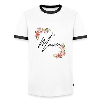 La mariée floral - T-shirt contrasté Homme - blanc/noir - Devant - AI Model Female 172 light (172cm) & AI Model Male 178 dark (178cm)