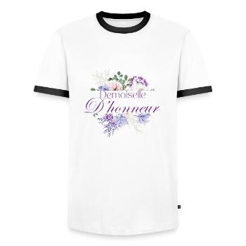 Demoiselle d’honneur floral - T-shirt contrasté Homme - blanc/noir - Devant - AI Model Female 172 light (172cm) & AI Model Male 178 dark (178cm)