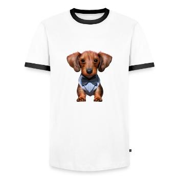 Dachshund with suit Dog Dogs Dachshund puppy - Men's Ringer Shirt - white/black - Front - AI Model Female 172 light (172cm) & AI Model Male 178 dark (178cm)