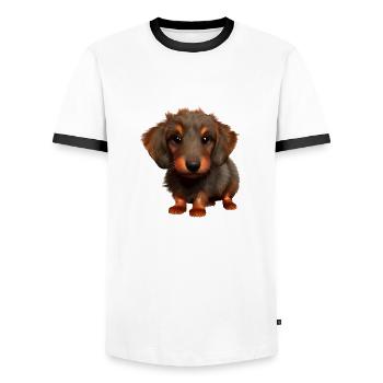 Dachshund Hund Hundehalter Hunde Dackelwelpe - Männer Kontrast-T-Shirt - Weiß/Schwarz - Vorne - AI Model Female 172 light (172cm) & AI Model Male 178 dark (178cm)