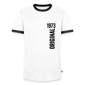 1973 Original Birthday Gift 1973 - Men's Ringer Shirt - white/black - Front - AI Model Female 172 light (172cm) & AI Model Male 178 dark (178cm)