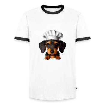 Dachshund dog cooking dogs dachshund puppy restaurateur - Men's Ringer Shirt - white/black - Front - AI Model Female 172 light (172cm) & AI Model Male 178 dark (178cm)