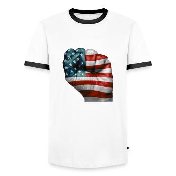 Drapeau américain peint sur un poing - USA - T-shirt contrasté Homme - blanc/noir - Devant - AI Model Female 172 light (172cm) & AI Model Male 178 dark (178cm)