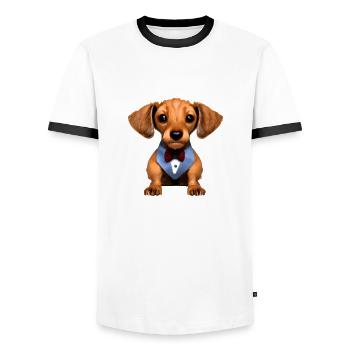 Dogs Dachshund with suit Dog Dachshund puppy - Men's Ringer Shirt - white/black - Front - AI Model Female 172 light (172cm) & AI Model Male 178 dark (178cm)