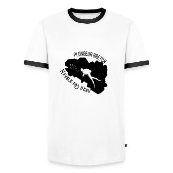 Plongeur breton n’avale pas d’eau - T-shirt contrasté Homme - blanc/noir - Devant - AI Model Female 172 light (172cm) & AI Model Male 178 dark (178cm)