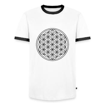 Chakra Flower of Life Flower of Life Yoga Black - Men's Ringer Shirt - white/black - Front - AI Model Female 172 light (172cm) & AI Model Male 178 dark (178cm)
