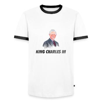 Karl 3. - Karl III. - König Karl 3. - Männer Kontrast-T-Shirt - Weiß/Schwarz - Vorne - AI Model Female 172 light (172cm) & AI Model Male 178 dark (178cm)