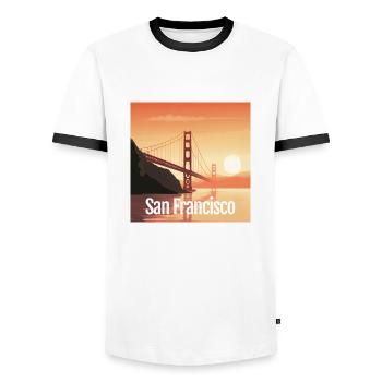 Golden Gate Bridge - San Francisco - Square - Men's Ringer Shirt - white/black - Front - AI Model Female 172 light (172cm) & AI Model Male 178 dark (178cm)