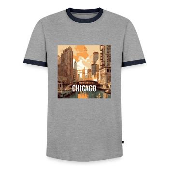 Chicago au coucher du soleil - T-shirt contrasté Homme - gris/marine  - Devant - AI Model Female 172 light (172cm) & AI Model Male 178 light (178cm)