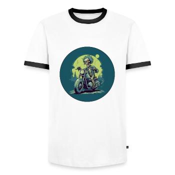 Dead Rider - The biker zombie - Men's Ringer Shirt - white/black - Front - AI Model Female 172 light (172cm) & AI Model Male 178 dark (178cm)
