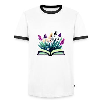 Book Reader Book Lover Gift Reading Books - Men's Ringer Shirt - white/black - Front - AI Model Female 172 light (172cm) & AI Model Male 178 dark (178cm)