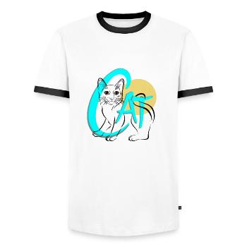 CAT - Männer Kontrast-T-Shirt - Weiß/Schwarz - Vorne - AI Model Female 172 light (172cm) & AI Model Male 178 dark (178cm)