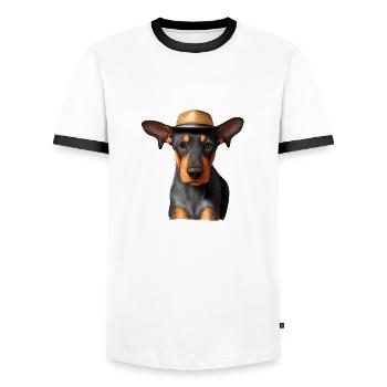 Doberman Trainer Doberman Doberman Puppy Dog - Men's Ringer Shirt - white/black - Front - AI Model Female 172 light (172cm) & AI Model Male 178 dark (178cm)