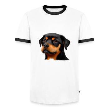 Chiot Rottweiler Chien Rottweiler Puppy Dogs - T-shirt contrasté Homme - blanc/noir - Devant - AI Model Female 172 light (172cm) & AI Model Male 178 dark (178cm)