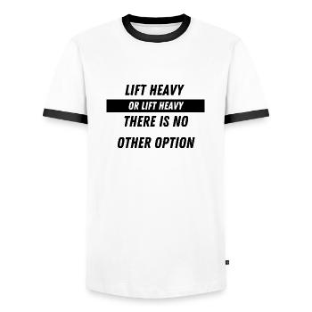 Lift heavy - Men's Ringer Shirt - white/black - Front - AI Model Female 172 light (172cm) & AI Model Male 178 dark (178cm)