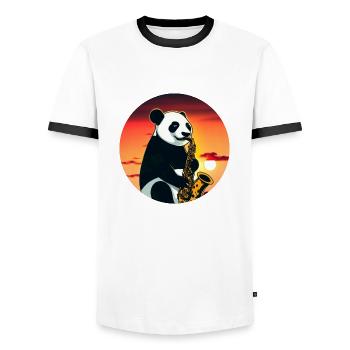Cute panda playing saxophone in sunset - Men's Ringer Shirt - white/black - Front - AI Model Female 172 light (172cm) & AI Model Male 178 dark (178cm)