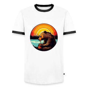 Bear eats honey at sunset - Men's Ringer Shirt - white/black - Front - AI Model Female 172 light (172cm) & AI Model Male 178 dark (178cm)