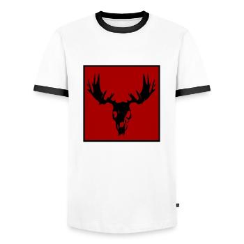 Saké d’orignal - T-shirt contrasté Homme - blanc/noir - Devant - AI Model Female 172 light (172cm) & AI Model Male 178 dark (178cm)
