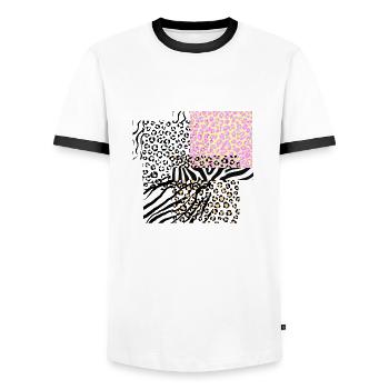 Léopard zèbre illustration - T-shirt contrasté Homme - blanc/noir - Devant - AI Model Female 172 light (172cm) & AI Model Male 178 dark (178cm)