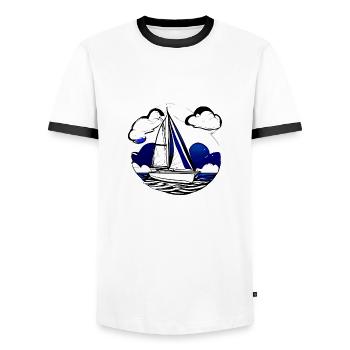 Sailing Sailor Sailing Ship Sailing Sailboat - Men's Ringer Shirt - white/black - Front - AI Model Female 172 light (172cm) & AI Model Male 178 dark (178cm)