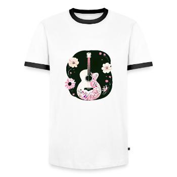 Guitar Musical Instrument Guitarist Plucked Instrument - Men's Ringer Shirt - white/black - Front - AI Model Female 172 light (172cm) & AI Model Male 178 dark (178cm)