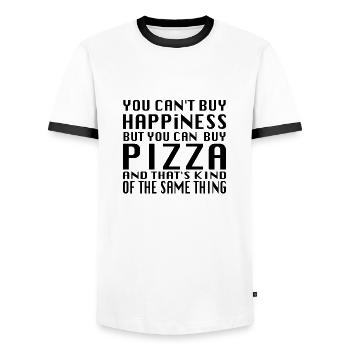 can't buy happiness but pizza - T-shirt contrasté Homme - blanc/noir - Devant - AI Model Female 172 light (172cm) & AI Model Male 178 dark (178cm)