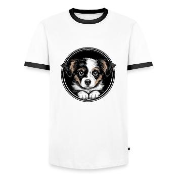 Chiot mignon - T-shirt contrasté Homme - blanc/noir - Devant - AI Model Female 172 light (172cm) & AI Model Male 178 dark (178cm)