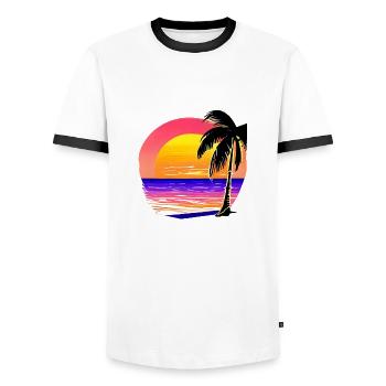 Palm Beach Summer Holiday Sun Palm Islands Island - Men's Ringer Shirt - white/black - Front - AI Model Female 172 light (172cm) & AI Model Male 178 dark (178cm)
