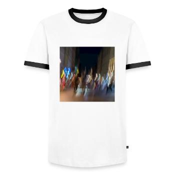 Les couleurs dans la nuit dans le canyon de la rue - T-shirt contrasté Homme - blanc/noir - Devant - AI Model Female 172 light (172cm) & AI Model Male 178 dark (178cm)