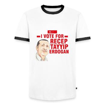 je vote pour Recep Tayyip Erdogan - T-shirt contrasté Homme - blanc/noir - Devant - AI Model Female 172 light (172cm) & AI Model Male 178 dark (178cm)