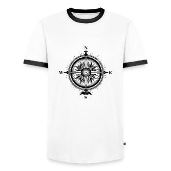 Boussole Voilier Nautique Marinier - T-shirt contrasté Homme - blanc/noir - Devant - AI Model Female 172 light (172cm) & AI Model Male 178 dark (178cm)