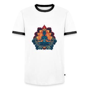 Colorful Buddha Yoga motif with ornaments - Men's Ringer Shirt - white/black - Front - AI Model Female 172 light (172cm) & AI Model Male 178 dark (178cm)