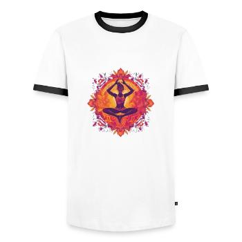 Motif de Buddha Yoga violet / Rose / Jaune avec ornements - T-shirt contrasté Homme - blanc/noir - Devant - AI Model Female 172 light (172cm) & AI Model Male 178 dark (178cm)