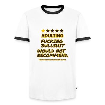 Adulting Bewertung - Männer Kontrast-T-Shirt - Weiß/Schwarz - Vorne - AI Model Female 172 light (172cm) & AI Model Male 178 dark (178cm)