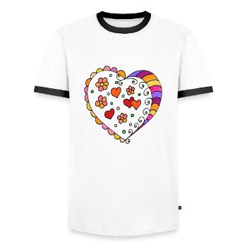 Cœur - T-shirt contrasté Homme - blanc/noir - Devant - AI Model Female 172 light (172cm) & AI Model Male 178 dark (178cm)