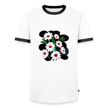 Flowers Bouquet Cosmea Plants Plant - Men's Ringer Shirt - white/black - Front - AI Model Female 172 light (172cm) & AI Model Male 178 dark (178cm)